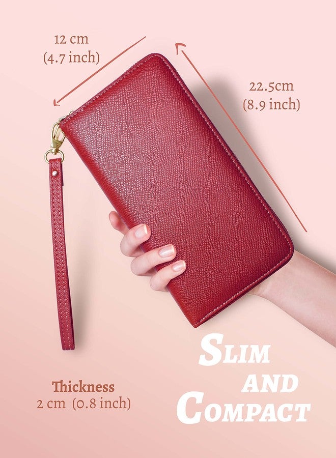 Yarnic Red Women Wallet -Wallet for Woman with Wristlet Band Wallet Credit Card Holder Clutch Money Pockets Case Coin Money Clip Organizer Purse with RFID Blocking Large Capacity with Zipper - Image 3